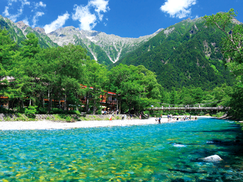 河童橋と梓川と穂高連峰