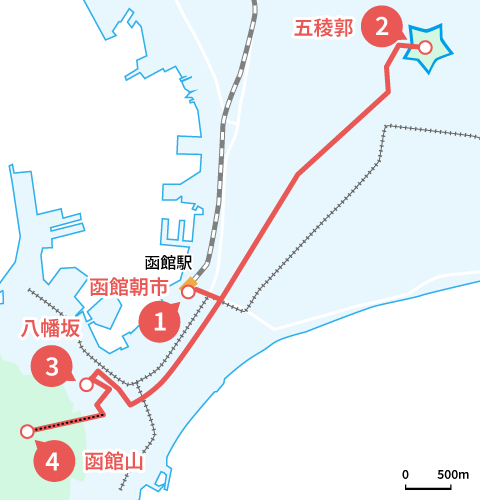 函館モデルコースの地図