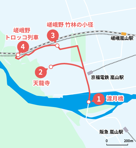 嵐山モデルコースの地図