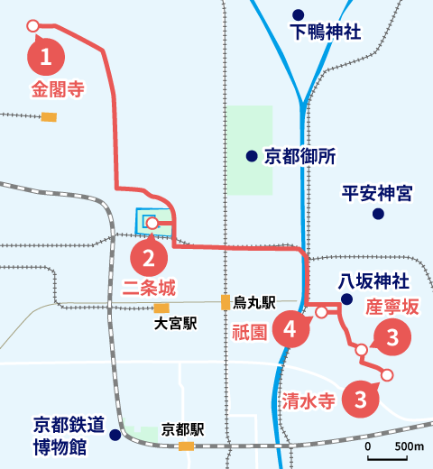 京都王道モデルコースの地図