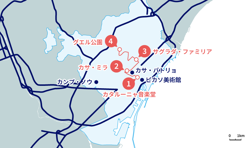 バルセロナモデルコースの地図